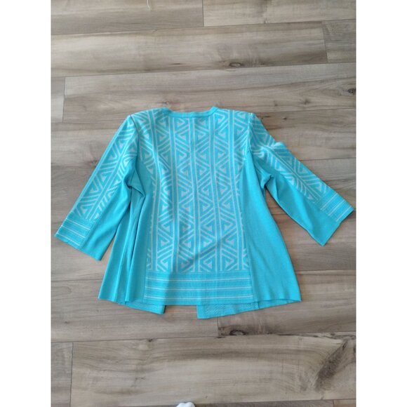 Misook Turquoise Geometric Open Front 3/4 Sleeves Cardingan XL - Picture 11 of 11